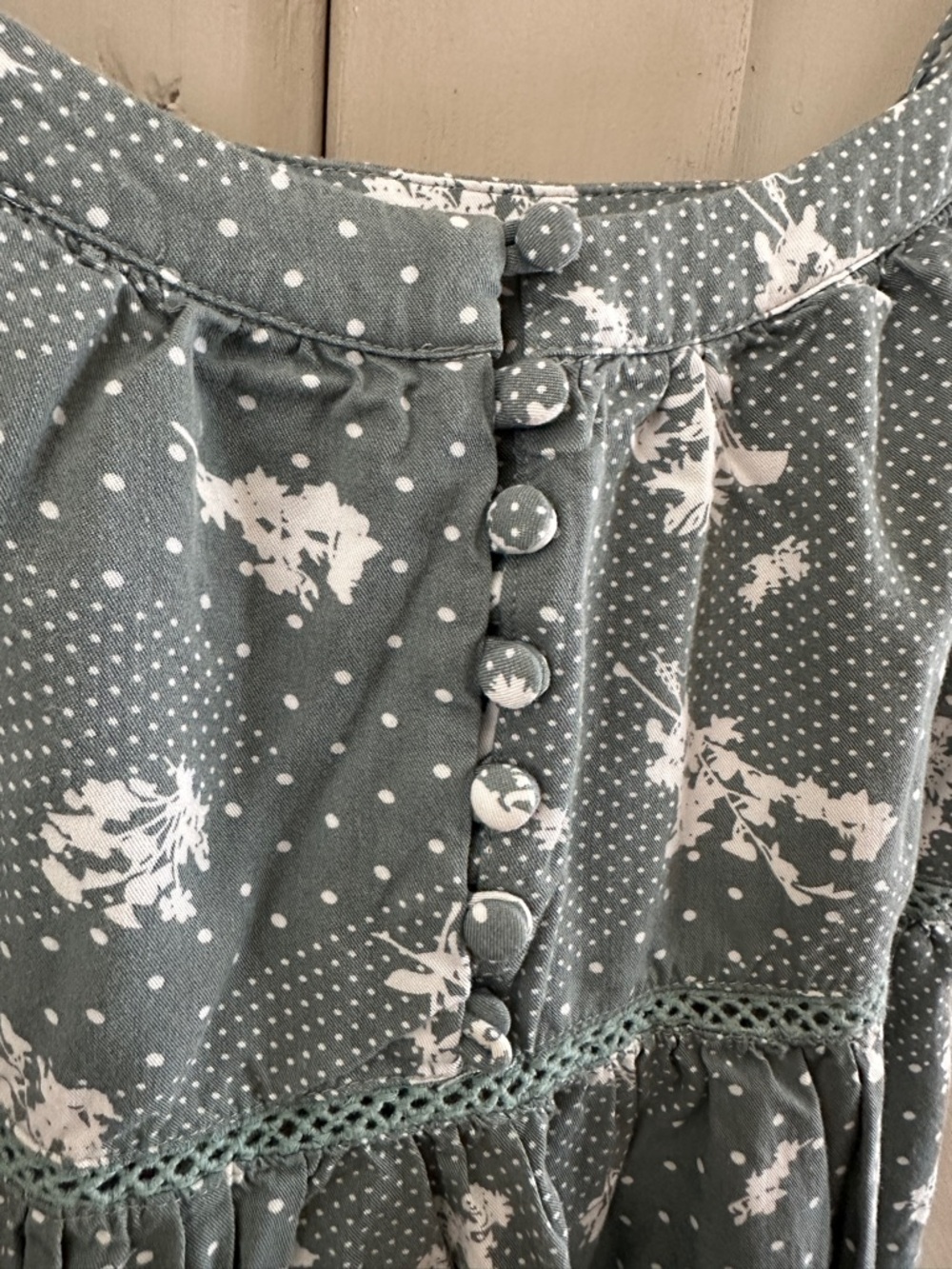 Millibon USA Sage Green Floral Polka Dot Tiered Cami Dress Size Medium - Picture 3 of 9